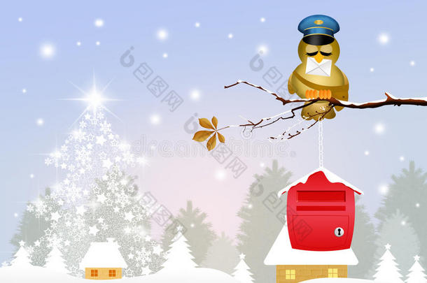 鸟邮递员带着圣诞老人的信