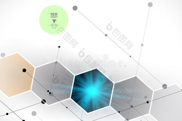 抽象六边形背景。 技术多边形设计。 数字未来主义极简主义