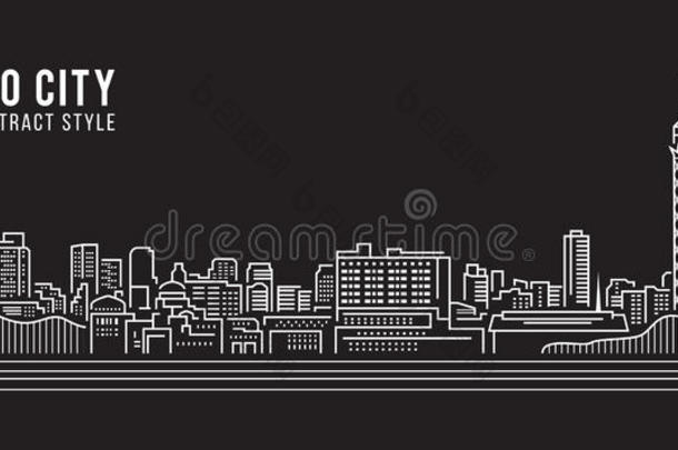 城市景观建筑线艺术矢量插图设计-开罗城市