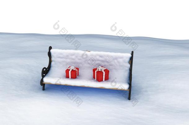 数字<strong>生成</strong>的<strong>图片</strong>礼品盒在雪覆盖的椅子上