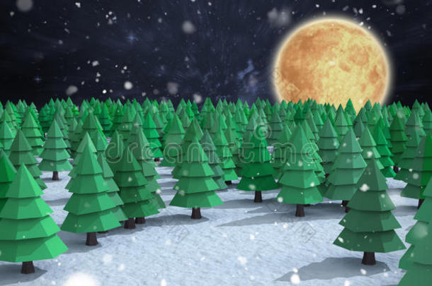 森林绿色圣诞树高角度视图的复合图像