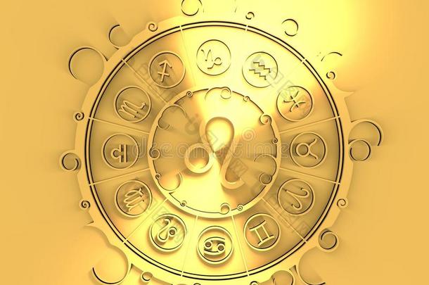 金色圆圈中的占星术符号。 狮子星座