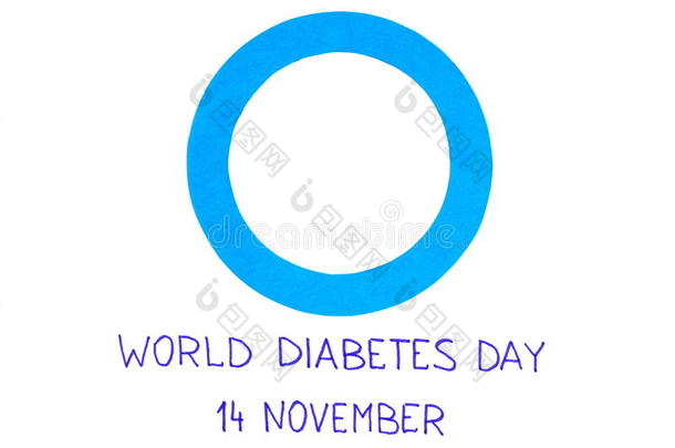 白色背景上的蓝色圆圈纸，象征世界糖尿病日