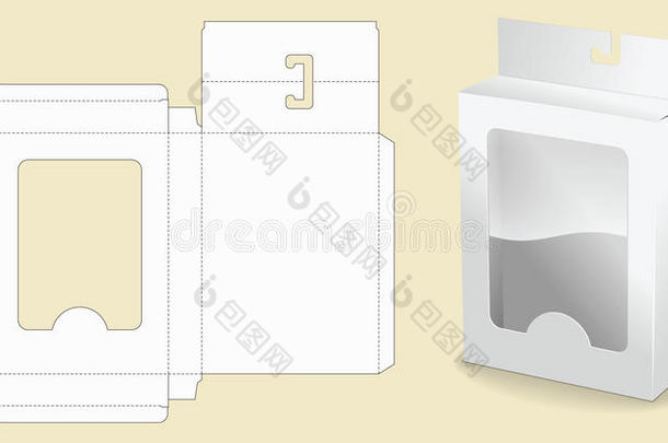 盒子模板。 包装。 白色纸板箱。 打开白色纸板包装盒。