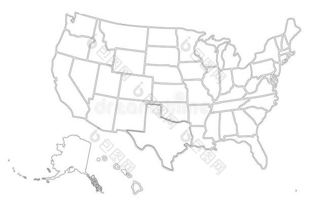 白色背景上的空白类似的美国地图。 美国国家。 网站矢量模板