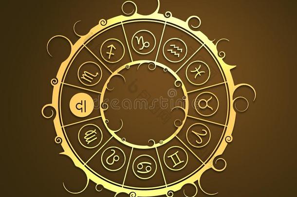 黄金圈中的占星术符号。比例尺标志