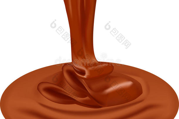 巧克力流。 融化巧克力的矢量图。 巧克力滴。