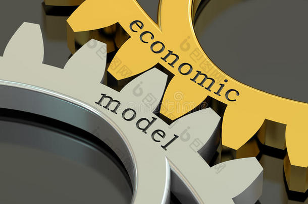 齿轮上的经济模型概念，三维渲染