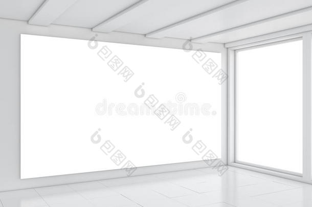 空荡荡的白色房间，极简主义风格