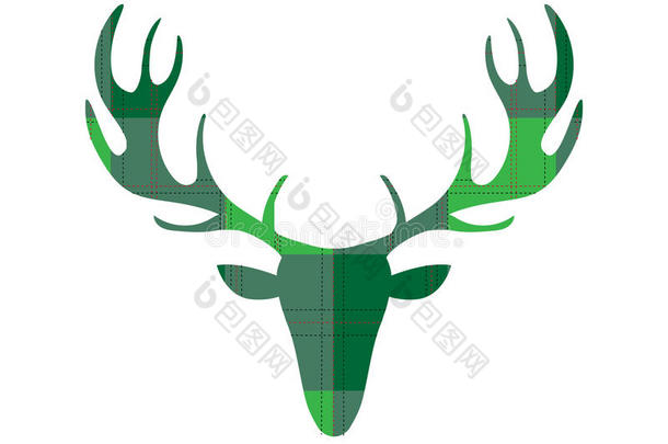 鹿头在格子背景上，矢量插图