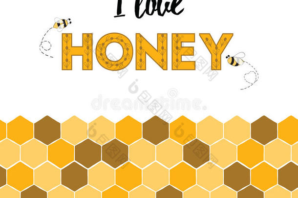 卡通可爱的黄色蜂窝边框和蜂蜜