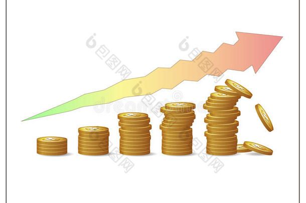 金币增加了支柱和箭头，显示了金融增长的风险和不稳定。