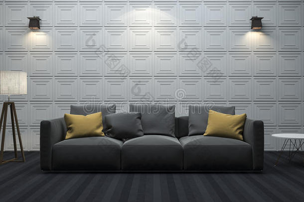 三维渲染现代客厅与最小的风格装饰