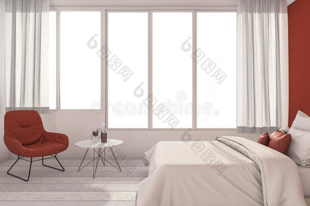 三维渲染最小的红色房间与良好的简<strong>单家具</strong>
