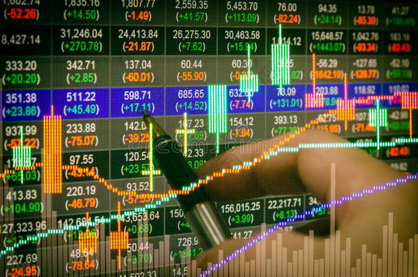 股票市场数据和金融图表与LED的观点