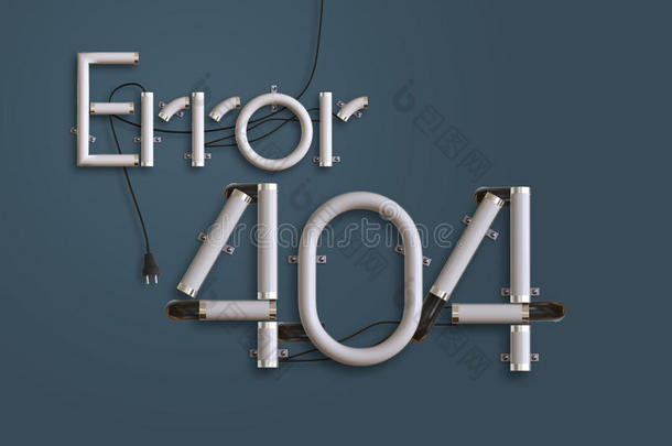 404错误页霓虹灯文本3D插图与复制空间