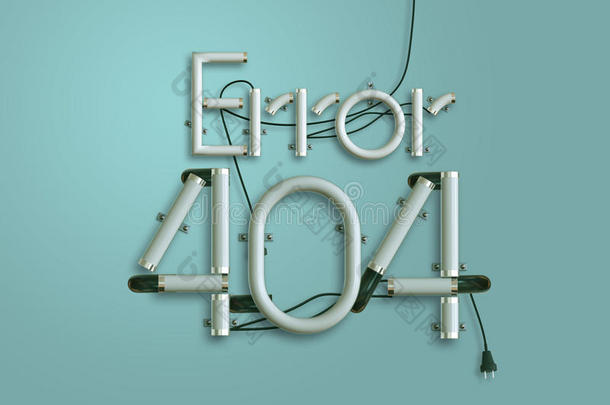 404错误页霓虹灯文本3D插图与复制空间