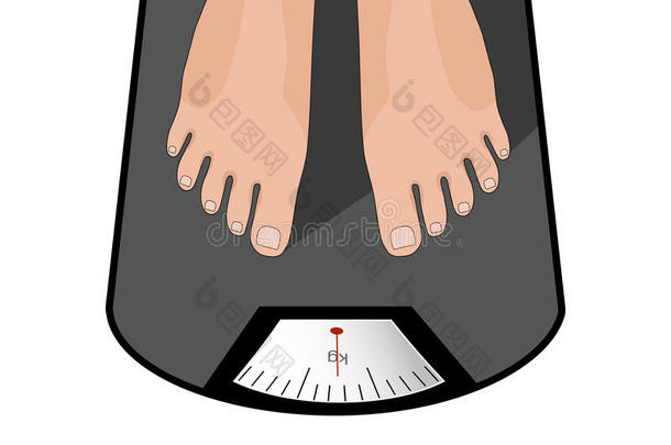 肥胖的男人或女人站在体重秤上，体重很重