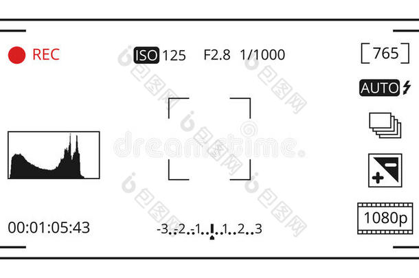 相机取景器聚焦屏幕显示与照片控制图标矢量模板