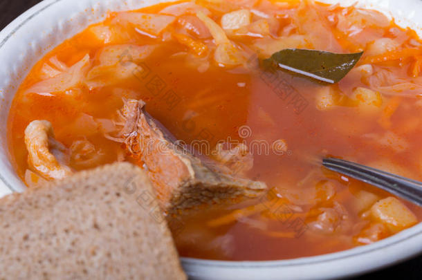 卷心菜汤。 传统的俄罗斯菜