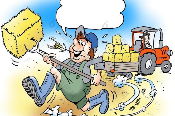 卡通插图一个快乐的农民与大靴子