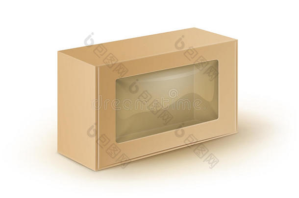 棕色纸板矩形带走盒包装三明治，食品，礼物，其他产品与塑料窗口关闭