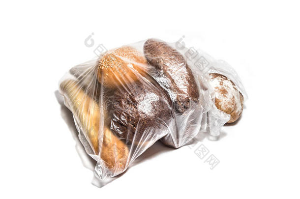 透明塑料袋中不同种类的<strong>面包</strong>