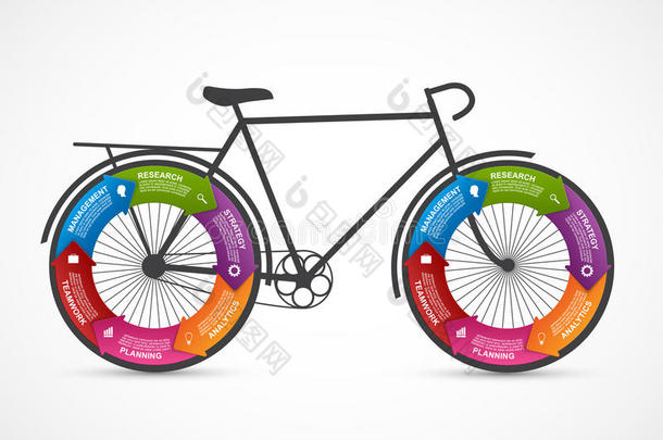 健身和运动设计元素信息图表或信息小册子与自行车在车轮箭头在一个圆圈。