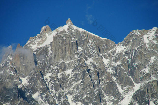 在勃朗峰徒步<strong>旅行路线</strong>上的一条线，岩石和雪山