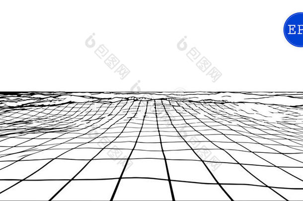 抽象多边形波浪线框背景。 矢量插图。