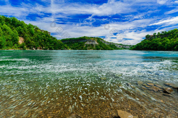 美丽的自然景观景观尼亚加拉瀑布悬崖河流和蓝天背景