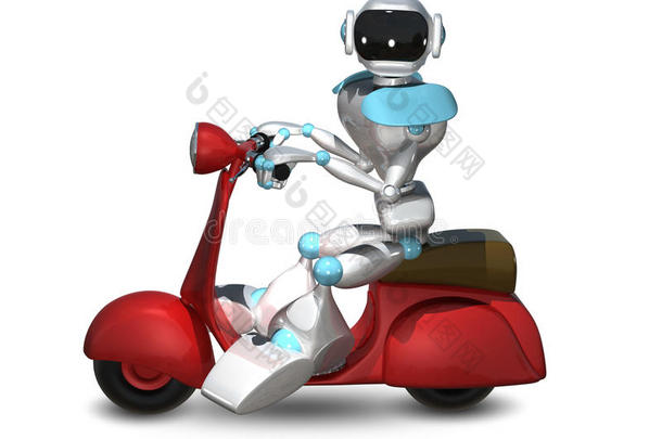 <strong>机器人</strong>在摩托车上的三维插图