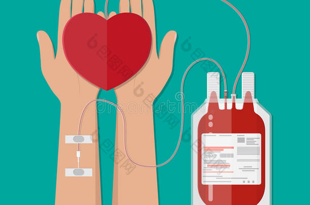 血袋和捐献者的心脏。 捐款