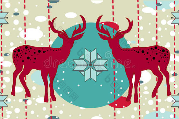 可爱的圣诞卡片，用手画雪花和动物