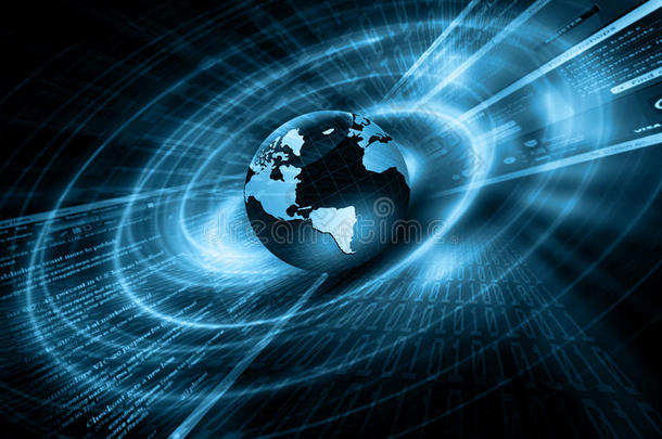 全球商业的最佳<strong>互联网</strong>概念。 地球仪，技术背景上的发<strong>光线</strong>。 无线网络，射线，符号