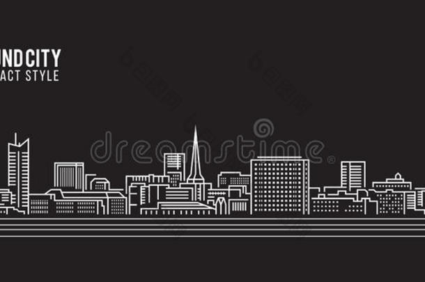 城市<strong>景观建筑</strong>线艺术矢量插图设计-多特蒙德市