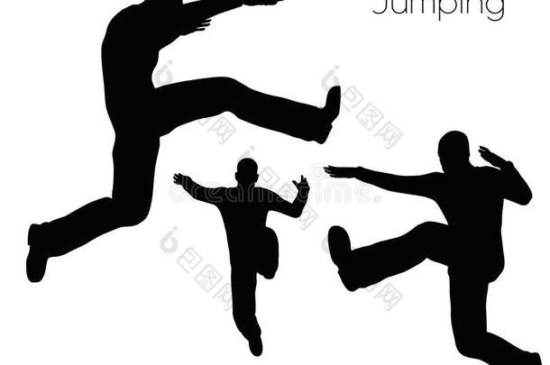 在白色背景上跳跃动作姿势的人的EPS10矢量插图