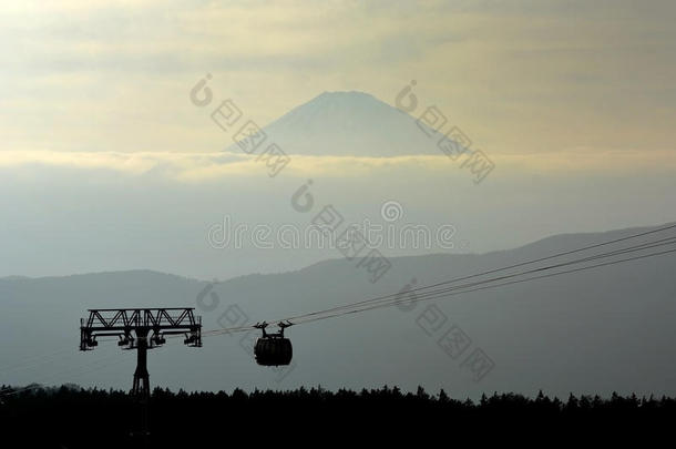 缆车上<strong>富士山</strong>日本，天空；<strong>富士山</strong>；背景