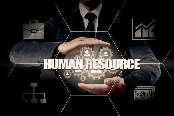 手持商人图标网络-人力资源，人力资源，MLM，团队合作和领导理念