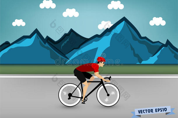 运动员自行车比赛在山上<strong>道路</strong>上的图形设计<strong>矢量</strong>