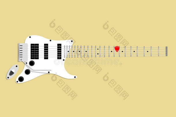 电子吉他和Pick的美丽图形设计，手指板上的红色吉他Pick，吉他的设计理念