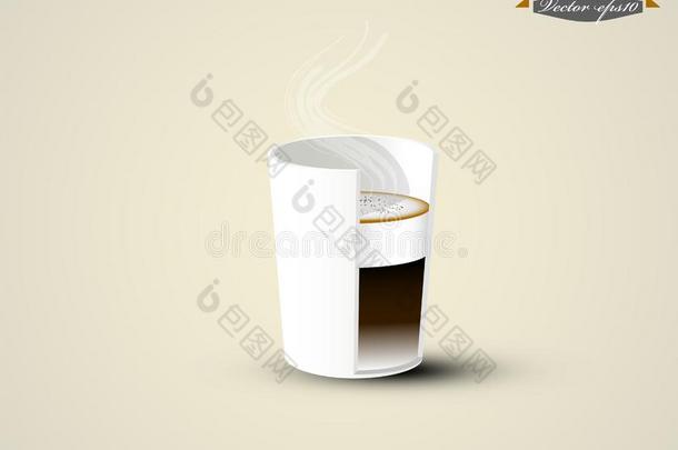 横截面视图中拿铁咖啡杯的平面设计矢量