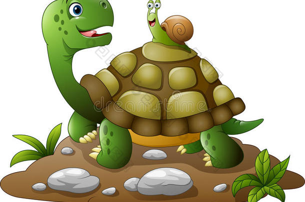 卡通有趣的乌龟和蜗牛
