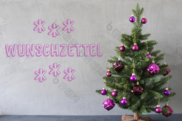圣诞树，水泥墙，Wunschzettel意味着愿望清单