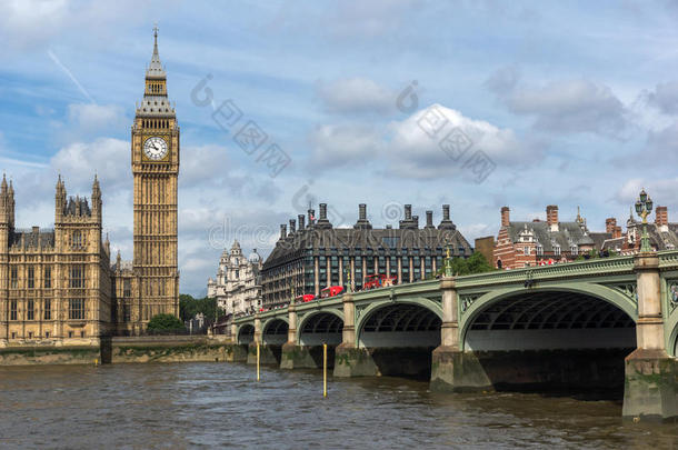 英国伦敦威斯敏斯特大桥和大本钟的惊人景色