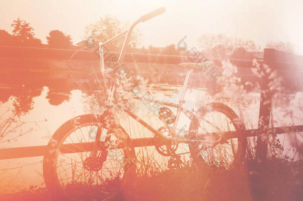自行车在夏季草田河畔。