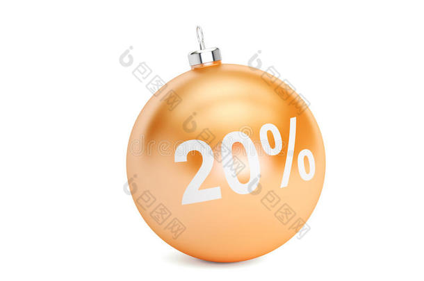 圣诞节促销20%概念，3d渲染