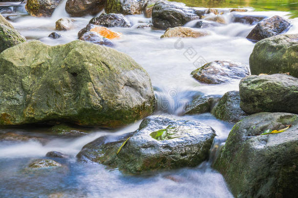水流经溪流岩石路径的背景图片