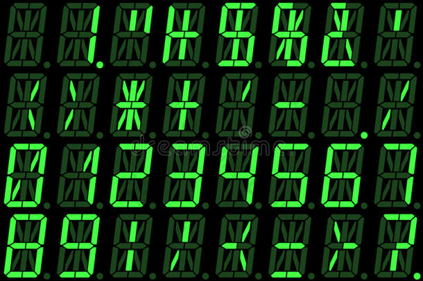 绿色字母数字LED显示器上的数字数字