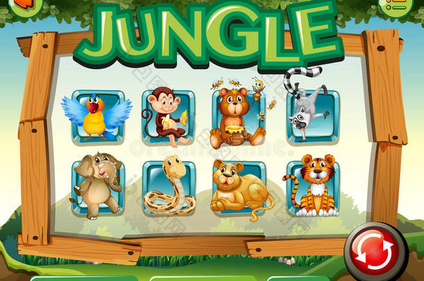 丛林中野生动物的游戏模板
